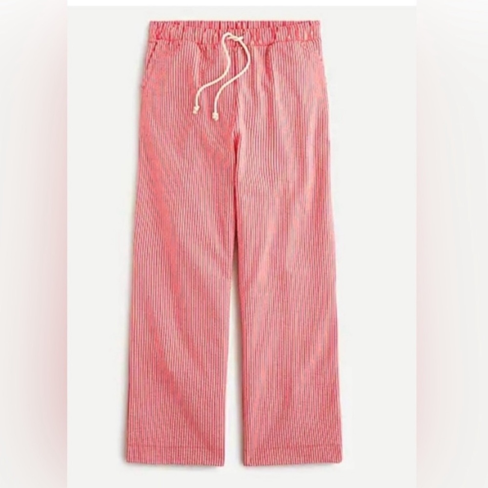 J. Crew Pull-on wide-leg crop pant in seersucker size small Red White